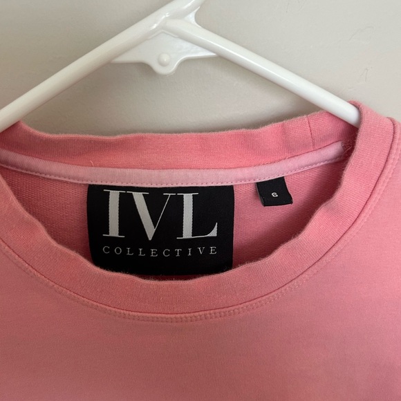 Women’s IVL COLLECTIVE Pink Cropped Sweater, Long Puff Sleeve, Size 6 - Picture 2 of 4